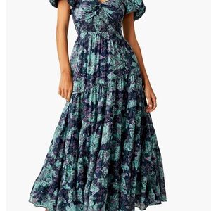 Free People Navy and Teal Floral Maxi Dress